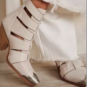 Free People Cream and Silver Ankle Boots